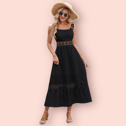 Made Just For You! Flower Crochet Wide Strap Midi Dress