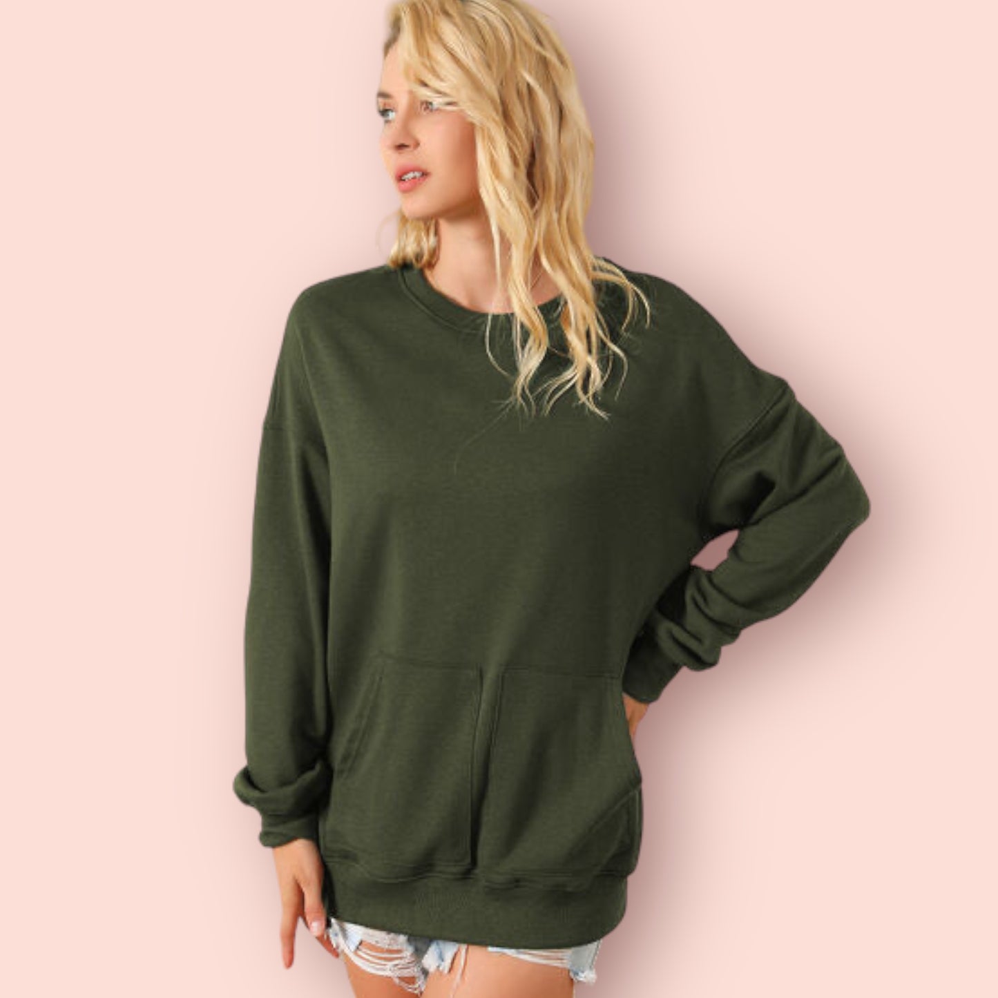 Made Just For You! Pocketed Round Neck Sweatshirt