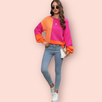 Made Just For You! Color Block Round Neck Sweater