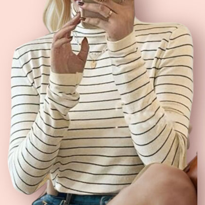 Made Just For You! Striped Turtleneck Long Sleeve Shirt