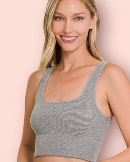 Made Just For You! Zenana Ribbed Square Neck Cropped Tank