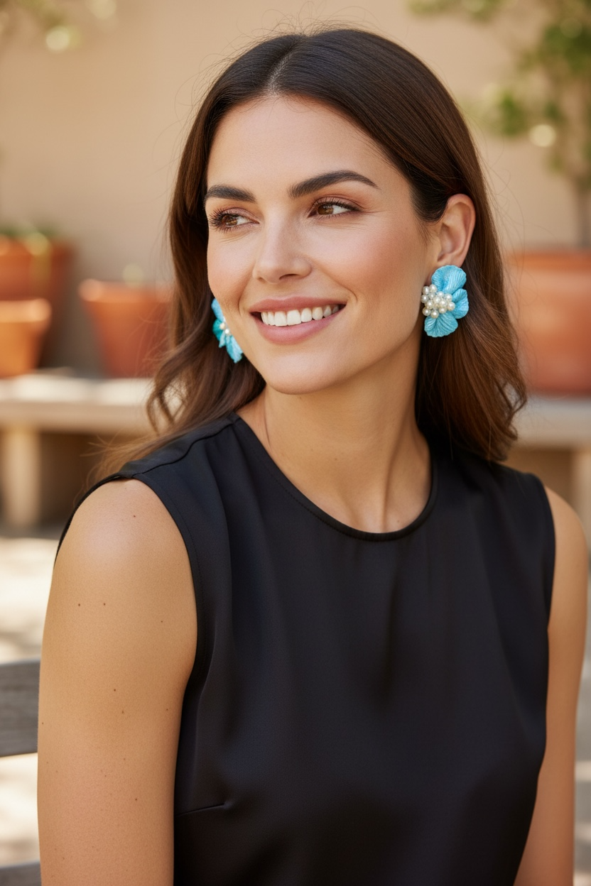 Azure Pearl Blossoms Earrings