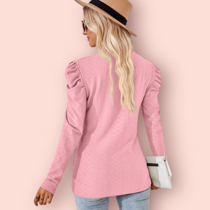 Made Just For You! Round Neck Puff Sleeve Blouse