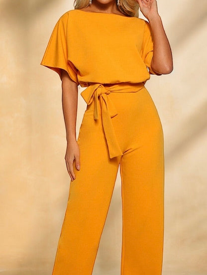 Lace-up Button Short-sleeved Women's Jumpsuit