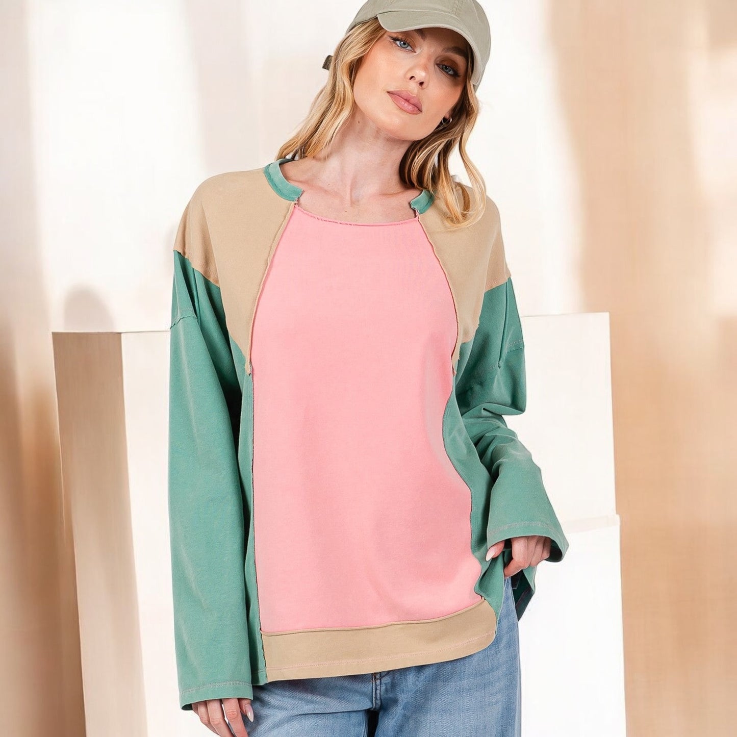 Made Just For You! Mineral Wash Color Block Top