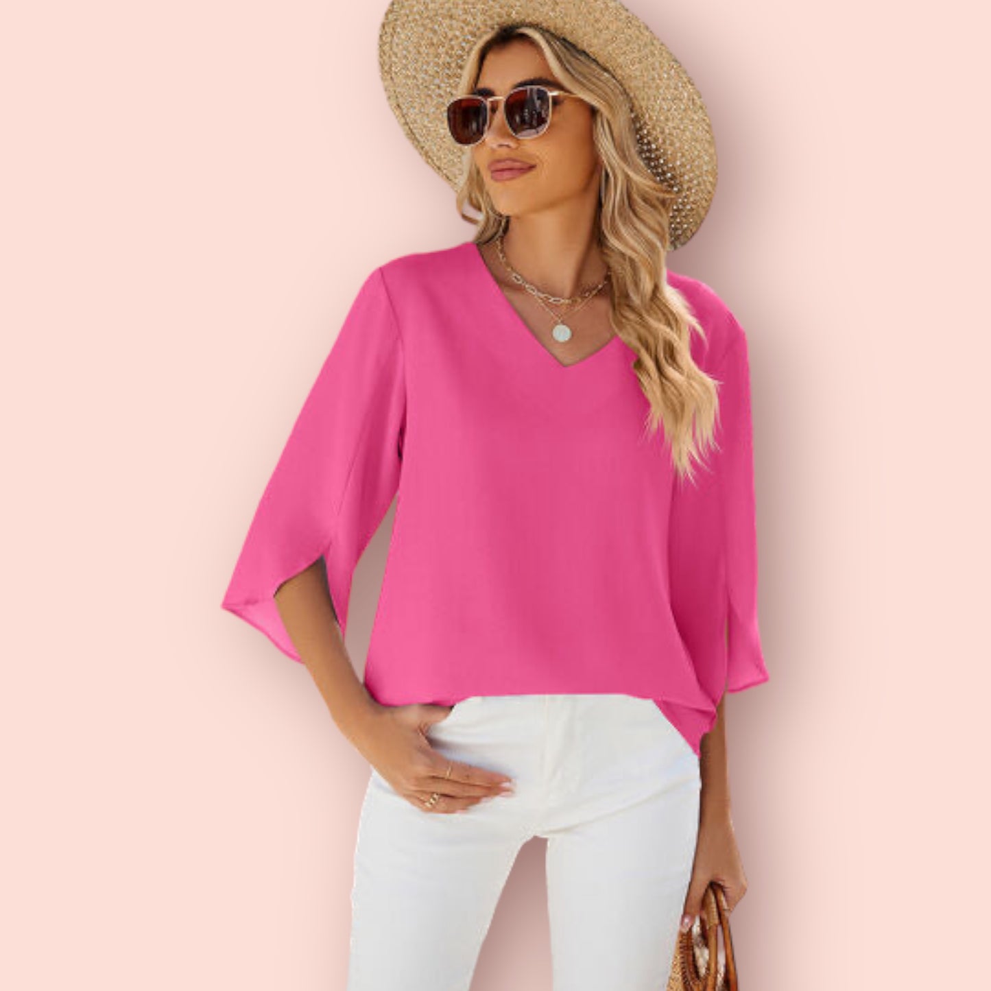 Made Just For You! V-Neck Three-Quarter Sleeve Top