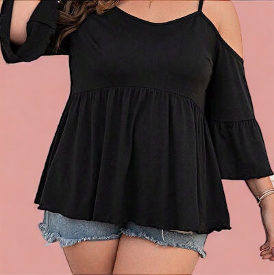 Made Just For You! Plus Size Cold Shoulder Flounce Sleeve Blouse