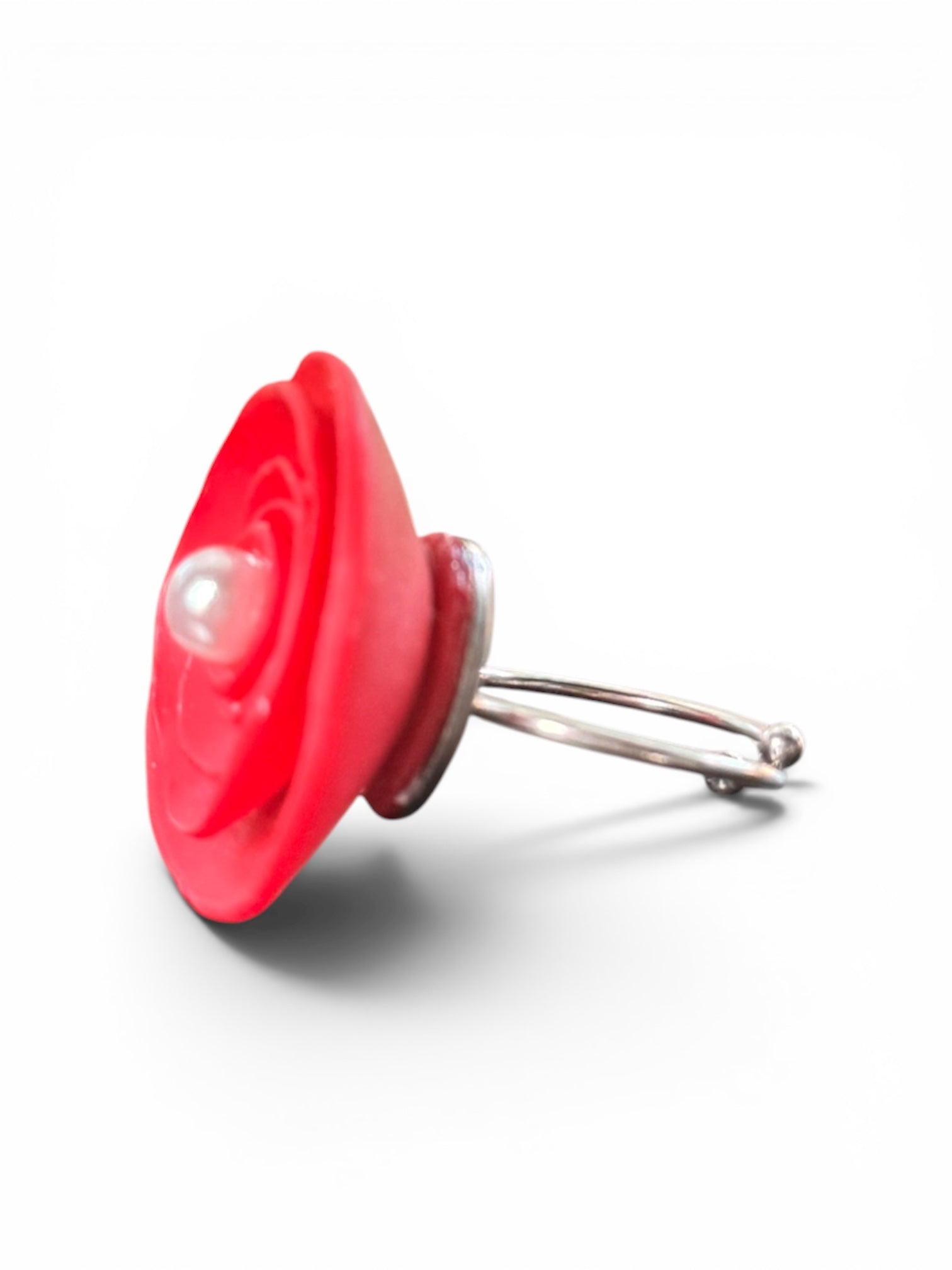 Crimson Pearl Rose Adjustable Ring