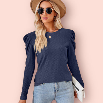 Made Just For You! Round Neck Puff Sleeve Blouse