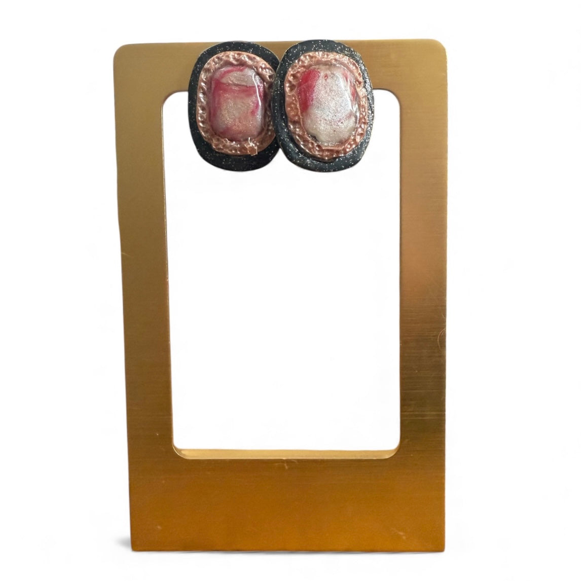 Pearly Black Marble Earrings