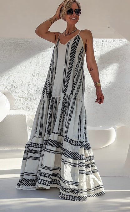 Casual Versatile V-neck Stitching Long Dress