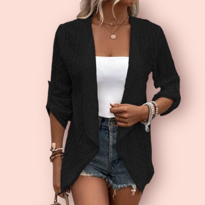 Made Just For You! Eyelet Roll-Tab Sleeve Cardigan