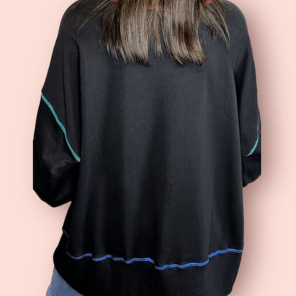 Made Just For You! Slit Round Neck Lantern Sweatshirt