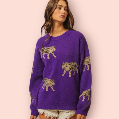 Made Just For You! BiBi Tiger Pattern Long Sleeve Sweater