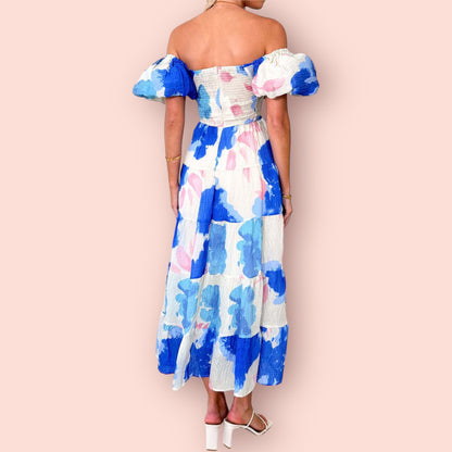 Made Just For You! Twisted Printed Puff Sleeve Maxi Dress