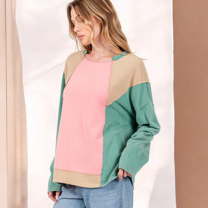 Made Just For You! Mineral Wash Color Block Top