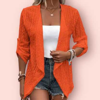 Made Just For You! Eyelet Roll-Tab Sleeve Cardigan