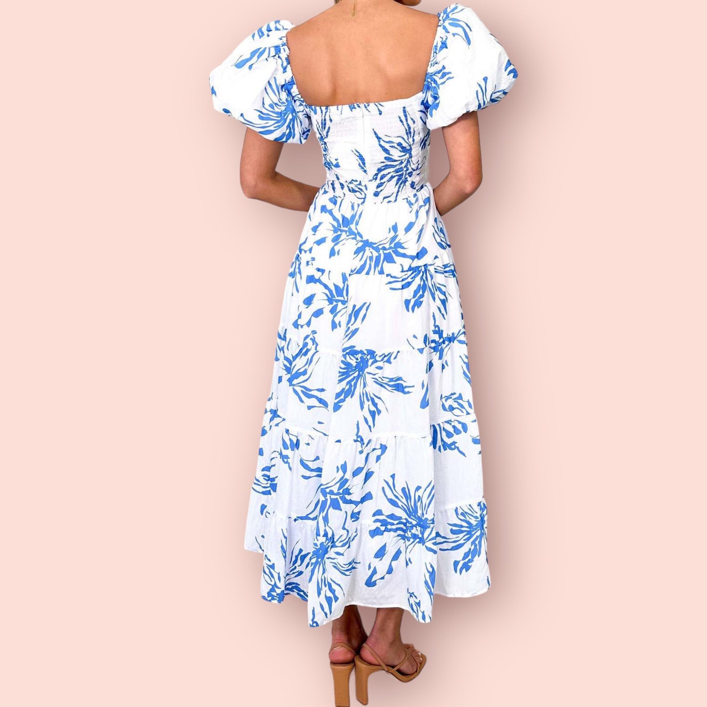 Made Just For You! Twisted Printed Puff Sleeve Maxi Dress