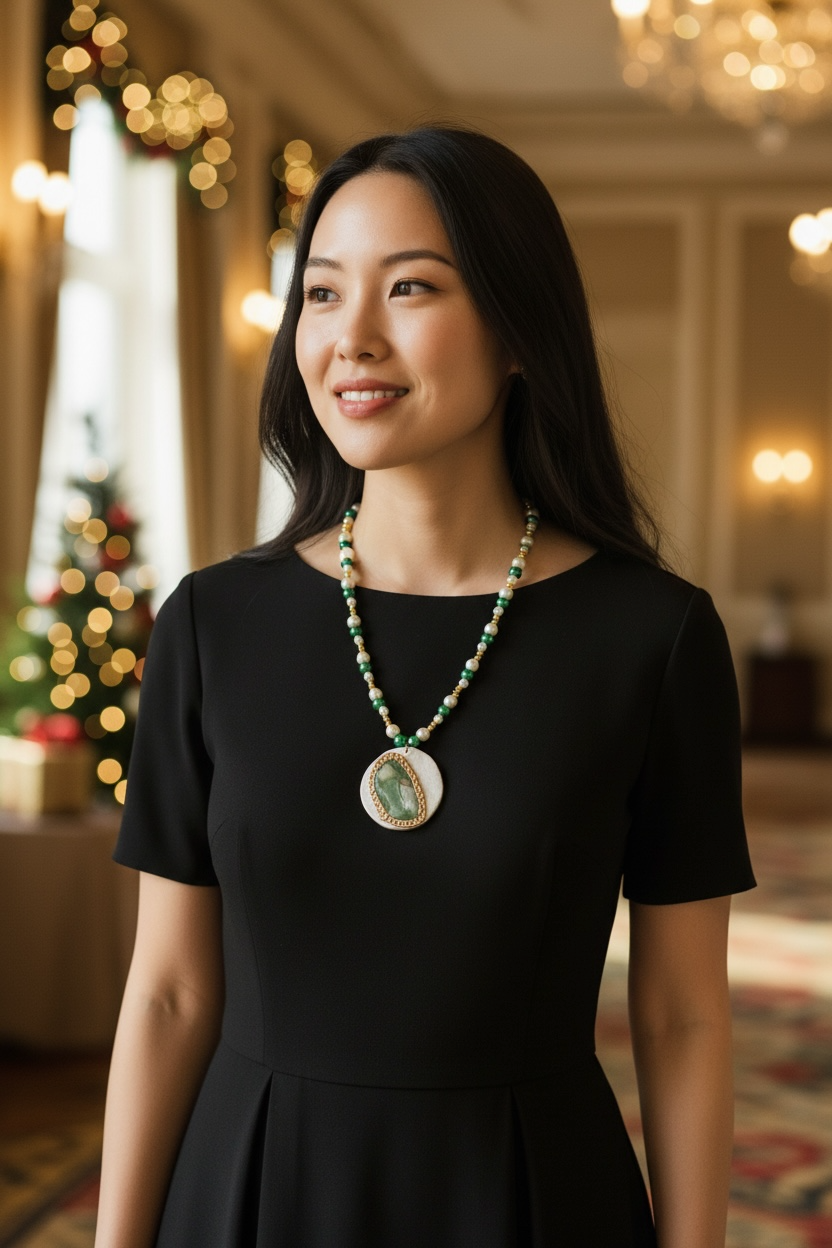 White Green Pearl Necklace