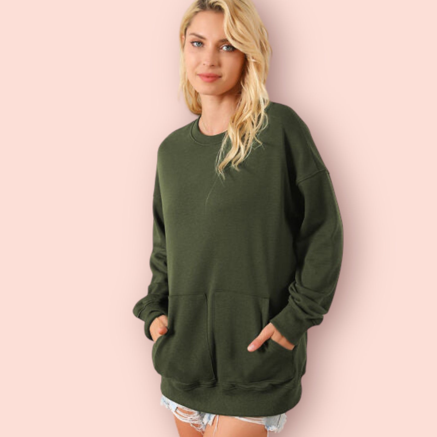 Made Just For You! Pocketed Round Neck Sweatshirt