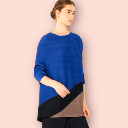 Made Just For You! Marina West Pleated Horizontal Rib Color Block Top