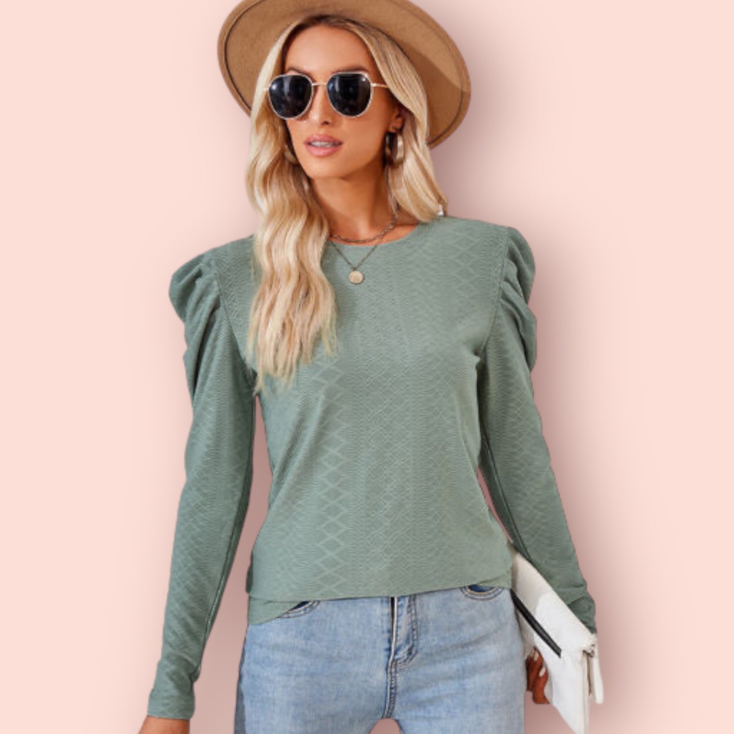 Made Just For You! Round Neck Puff Sleeve Blouse