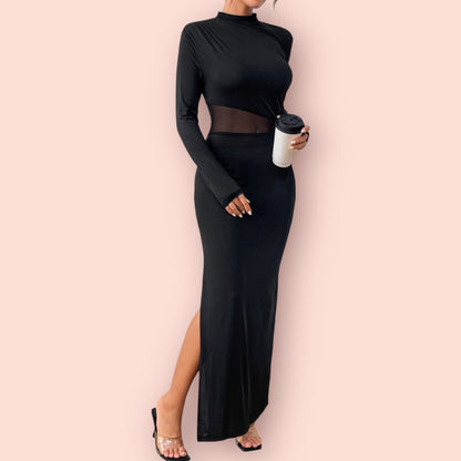 Made Just For You! Slit Mock Neck Long Sleeve Dress