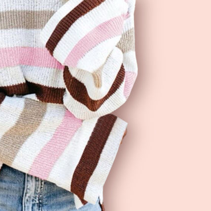 Made Just For You! Striped Slit Round Neck Sweater