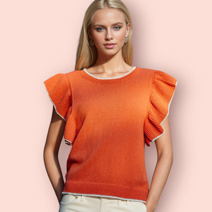 Made Just For You! Ruffled Round Neck Knit Top