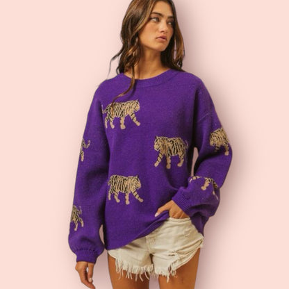 Made Just For You! BiBi Tiger Pattern Long Sleeve Sweater