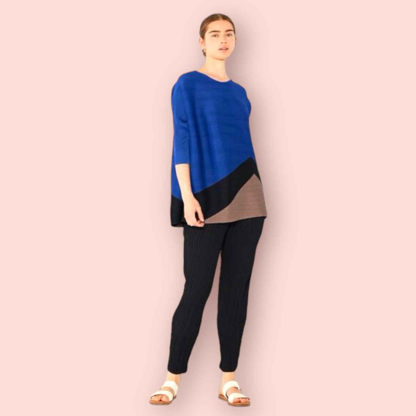 Made Just For You! Marina West Pleated Horizontal Rib Color Block Top