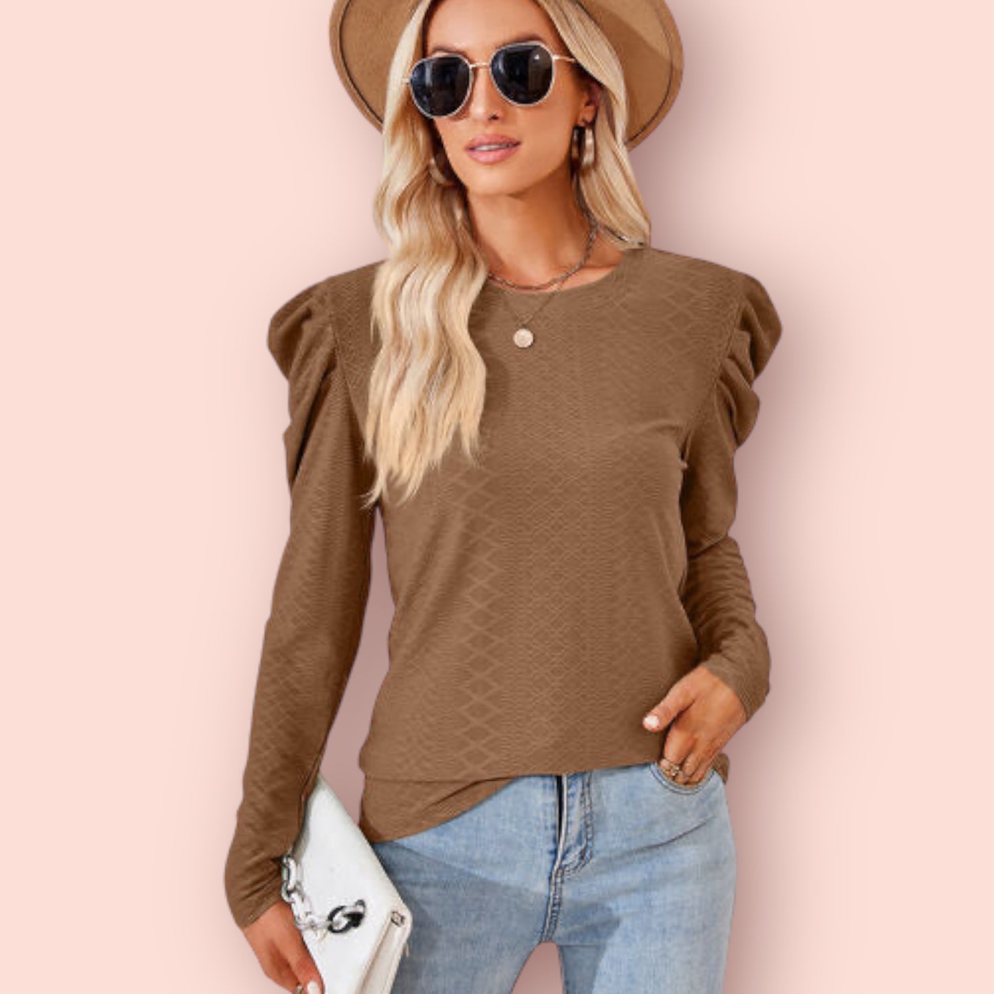 Made Just For You! Round Neck Puff Sleeve Blouse