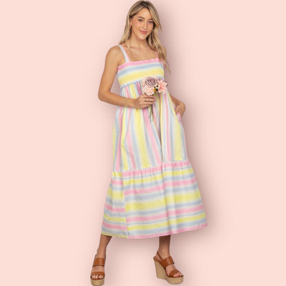 Made Just For You! VERY J Striped Woven Smocked Midi Cami Dress