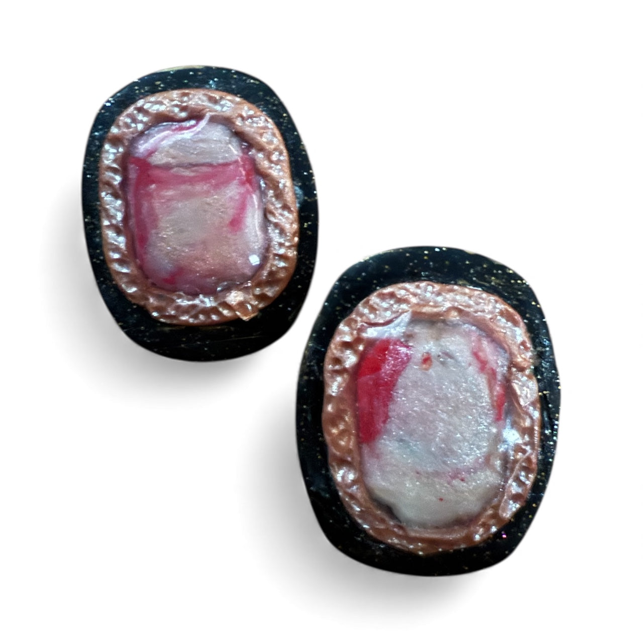 Pearly Black Marble Earrings