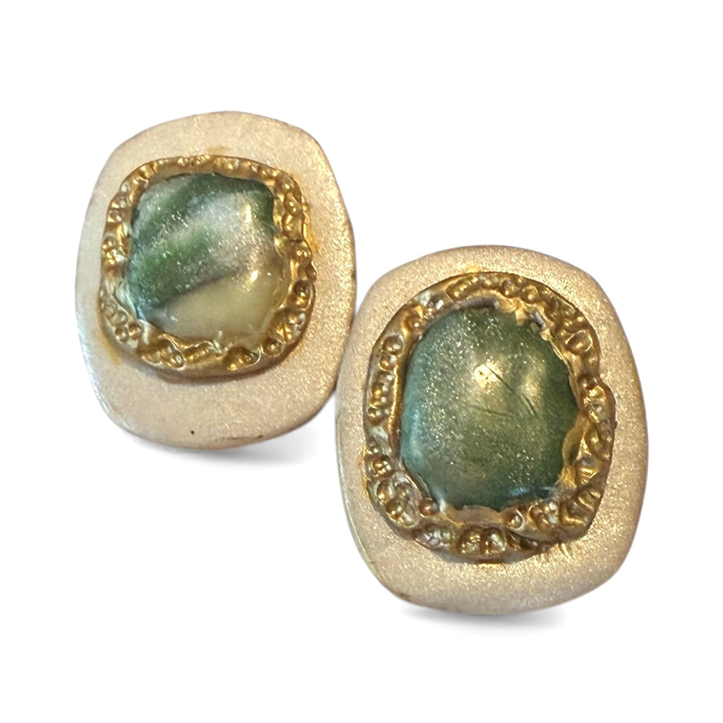 White Green Pearl Earrings