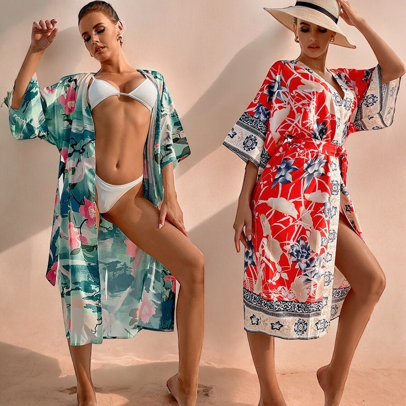 Beachwear Dress Blouse Long Kimono Printed Sexy Bikini