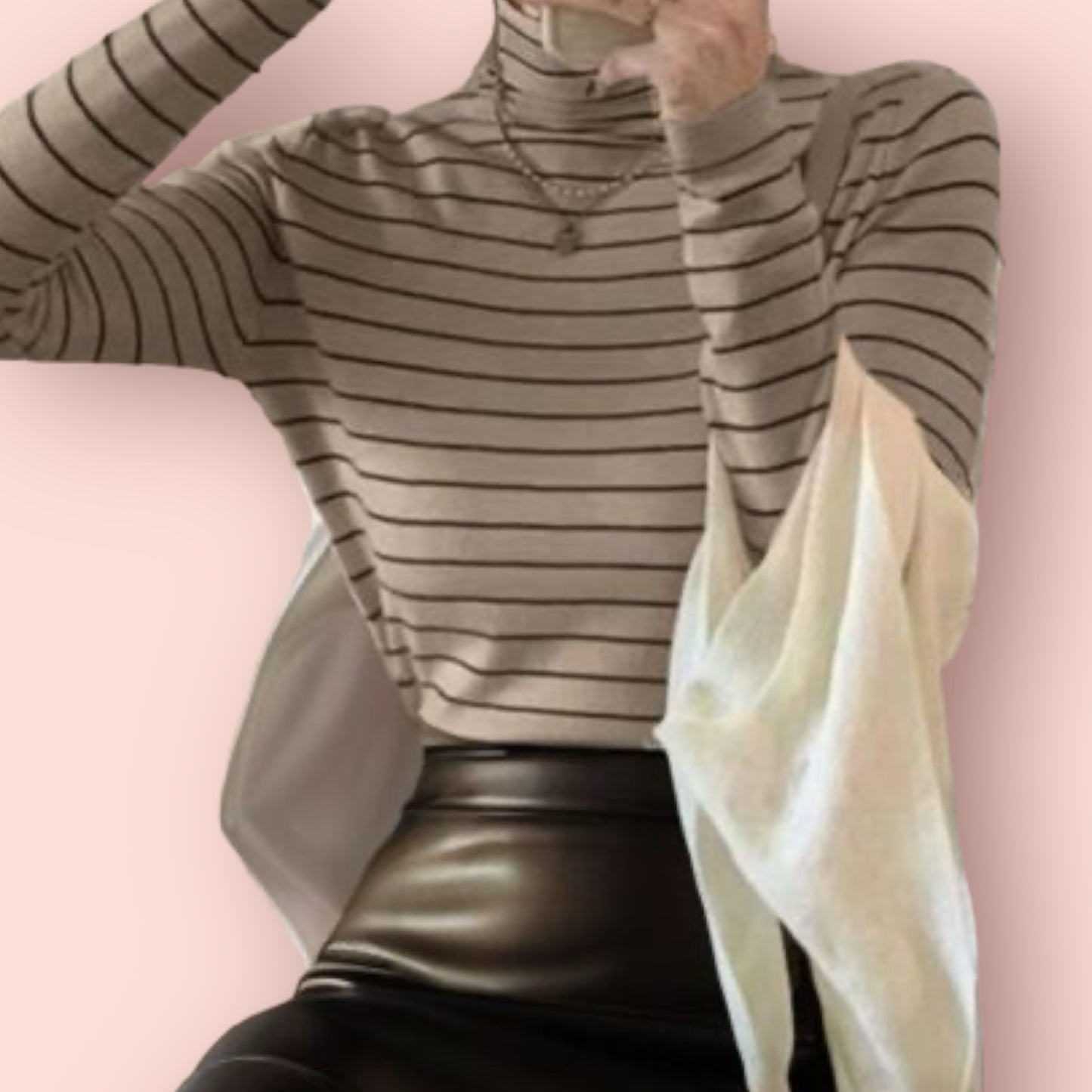 Made Just For You! Striped Turtleneck Long Sleeve Shirt