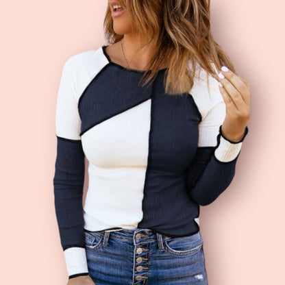 Made Just For You! Color Block Round Neck Long Sleeve Shirt