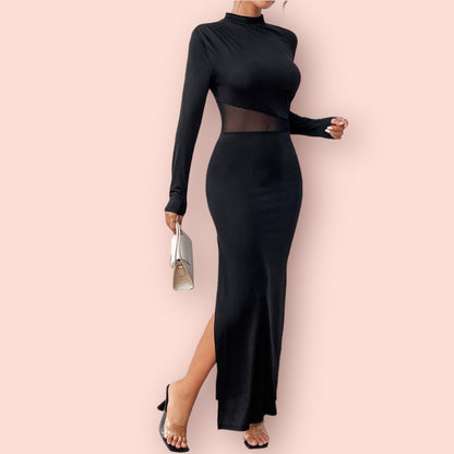 Made Just For You! Slit Mock Neck Long Sleeve Dress