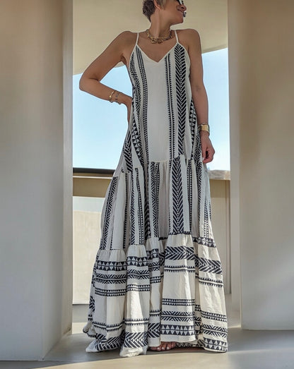 Casual Versatile V-neck Stitching Long Dress