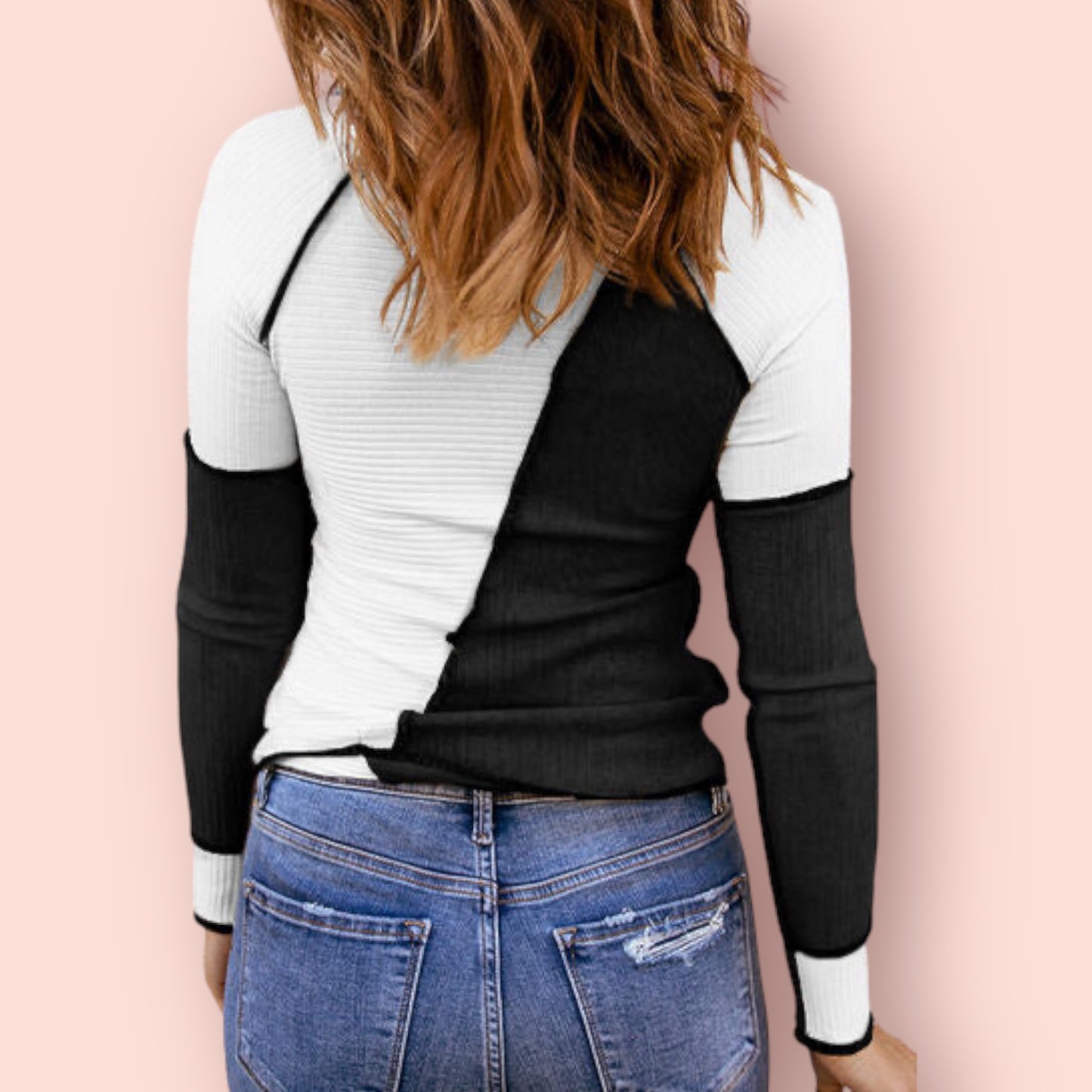 Made Just For You! Color Block Round Neck Long Sleeve Shirt