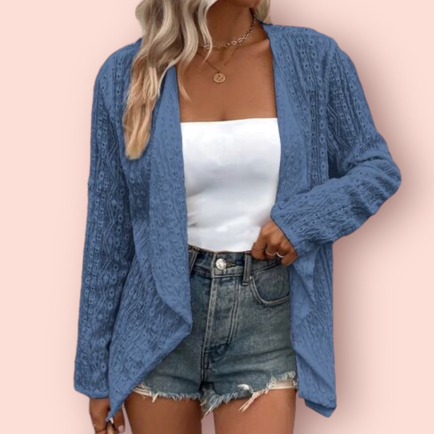 Made Just For You! Eyelet Roll-Tab Sleeve Cardigan