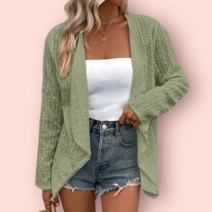 Made Just For You! Eyelet Roll-Tab Sleeve Cardigan