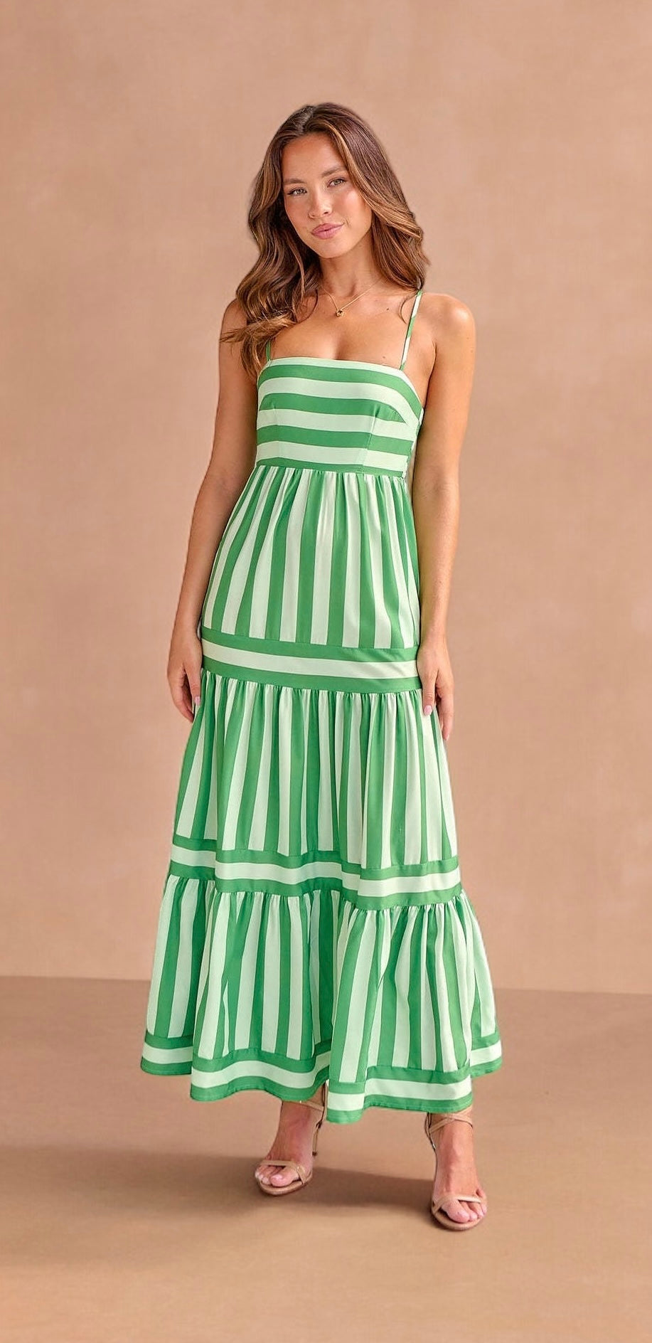 Summer Striped Printed Long Dress With Pockets