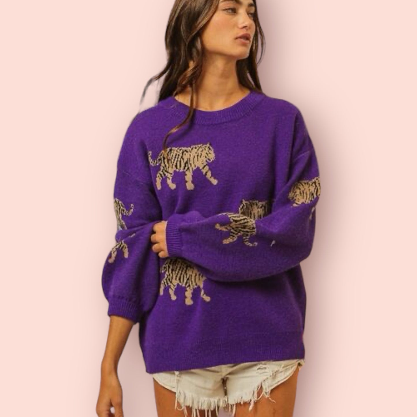 Made Just For You! BiBi Tiger Pattern Long Sleeve Sweater