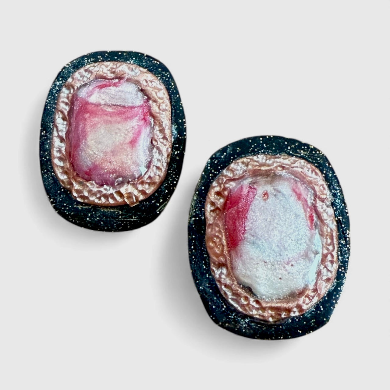 Pearly Black Marble Earrings