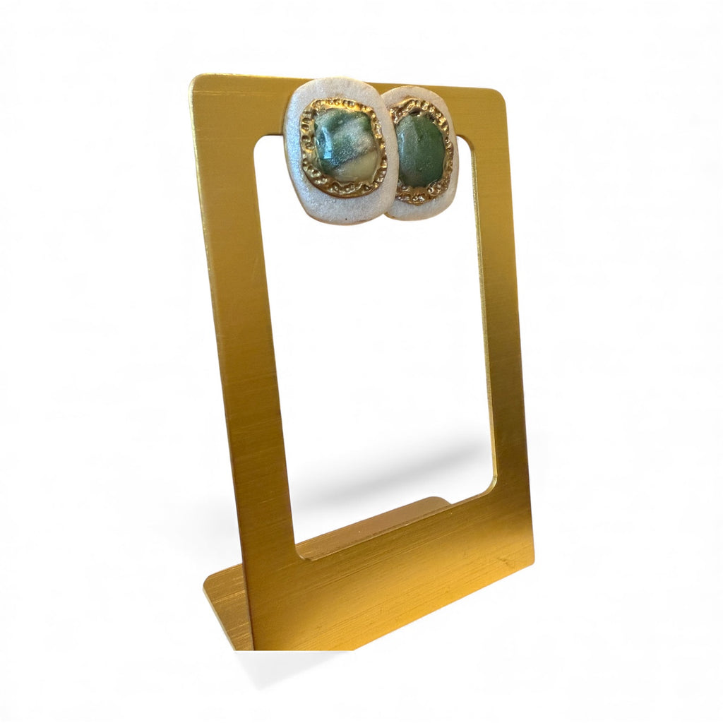 White Green Pearl Earrings