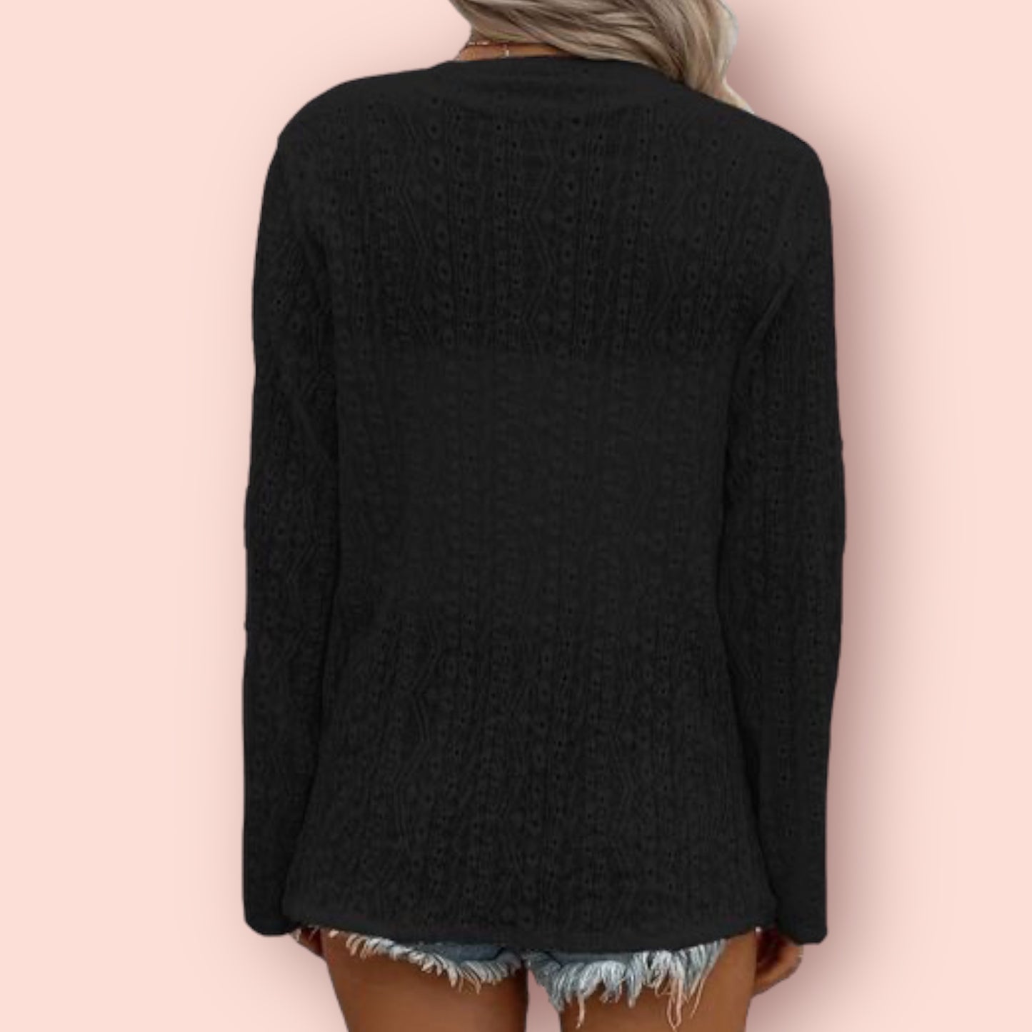 Made Just For You! Eyelet Roll-Tab Sleeve Cardigan