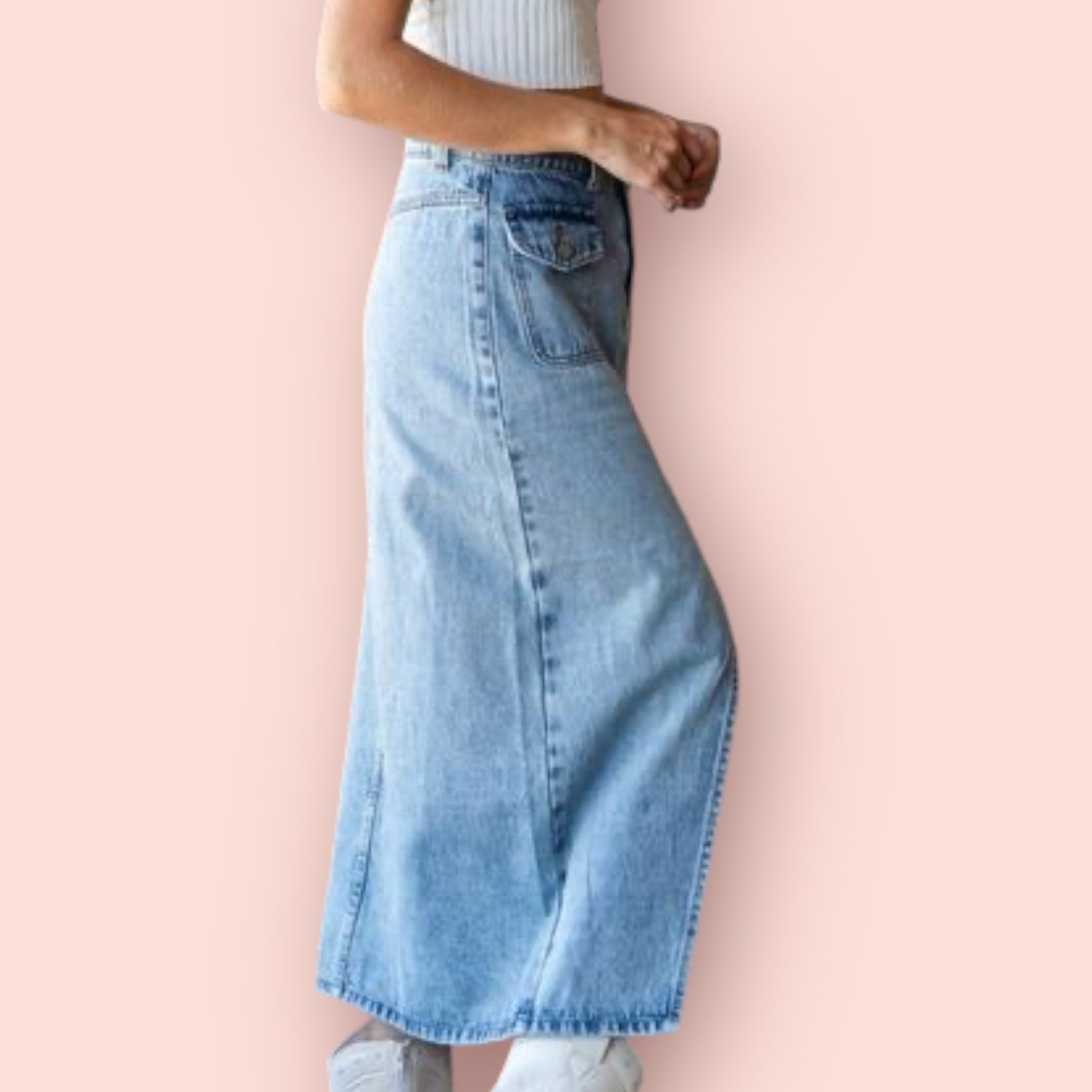 Made Just For You! Veveret Slit Mid Rise Waist Denim Skirt