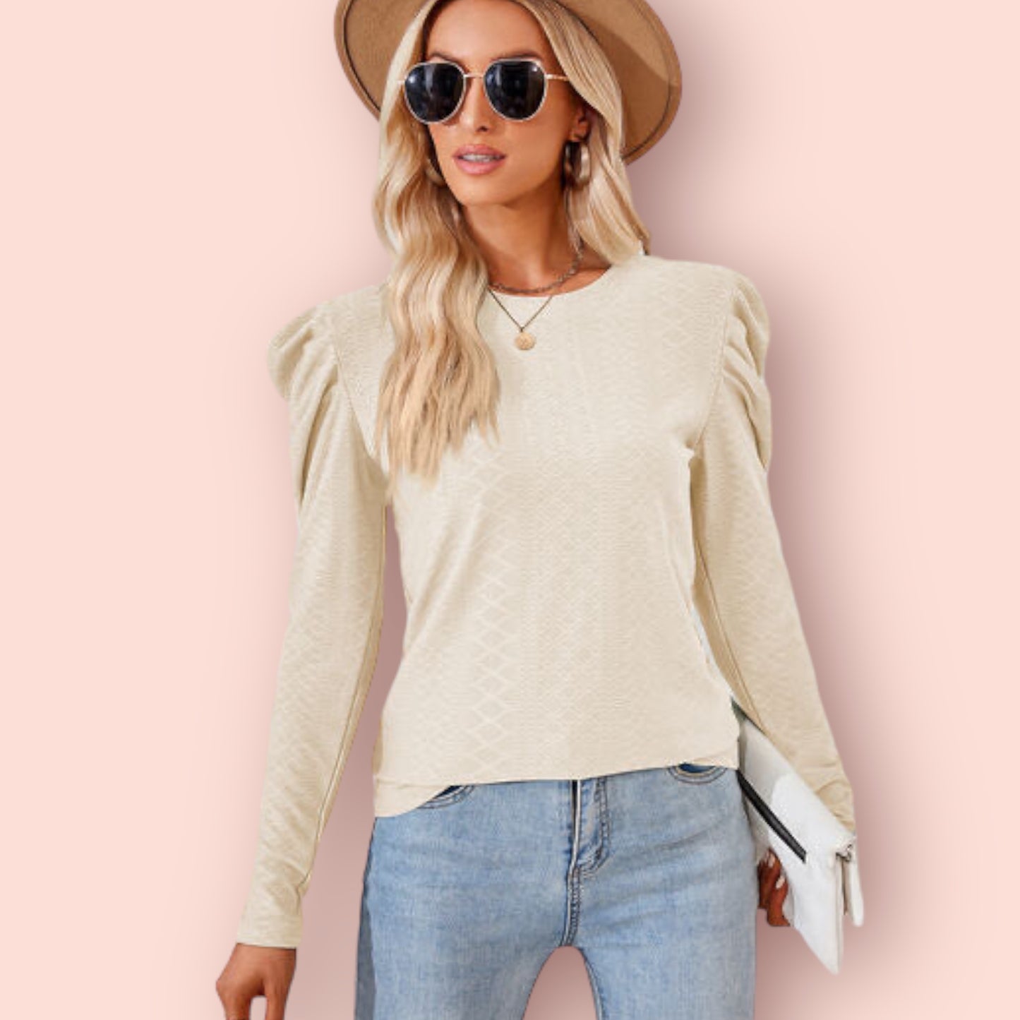 Made Just For You! Round Neck Puff Sleeve Blouse